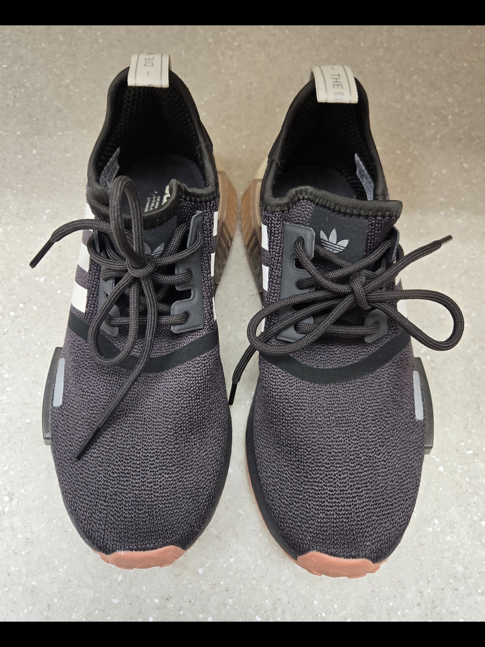 Adidas NMD R1 Sneakers in Black w/ White Stripes & Pink Soles, Size 4.5 - Picture 3 of 6